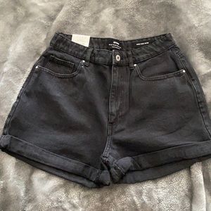 Black high rise mom shorts